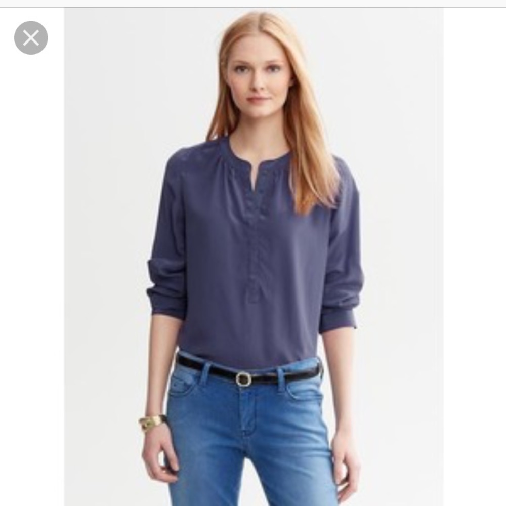 PURPLE Banana Republic Silk Roll Tab Blouse - Picture 4 of 8